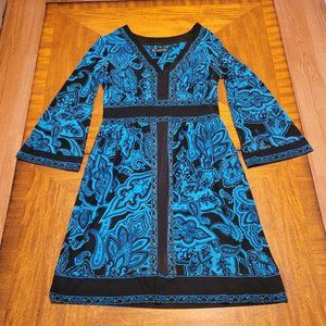 INC Blue & Black Bell Sleeve Dress